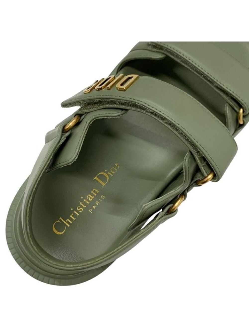 Christian Dioract Sandals Shoes Leather Green Logo Flat - Picture 7 of 9